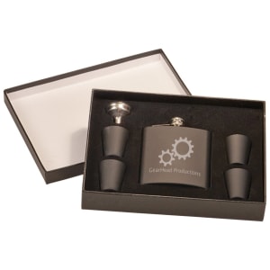 6 oz.  Flask Set in Black Presentation Box